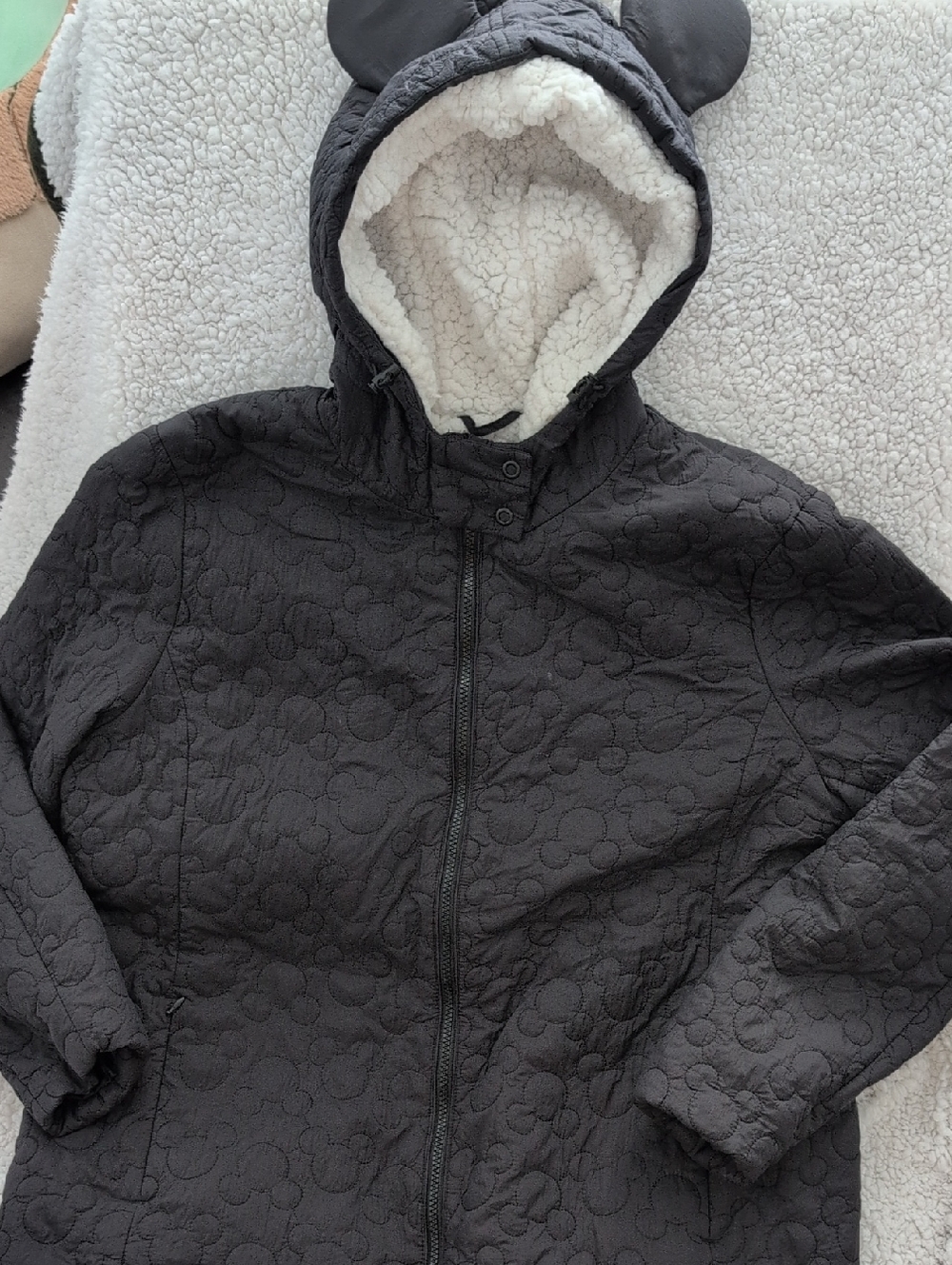 Disney Black Quilted Coat with Cream Sherpa Lined Hood